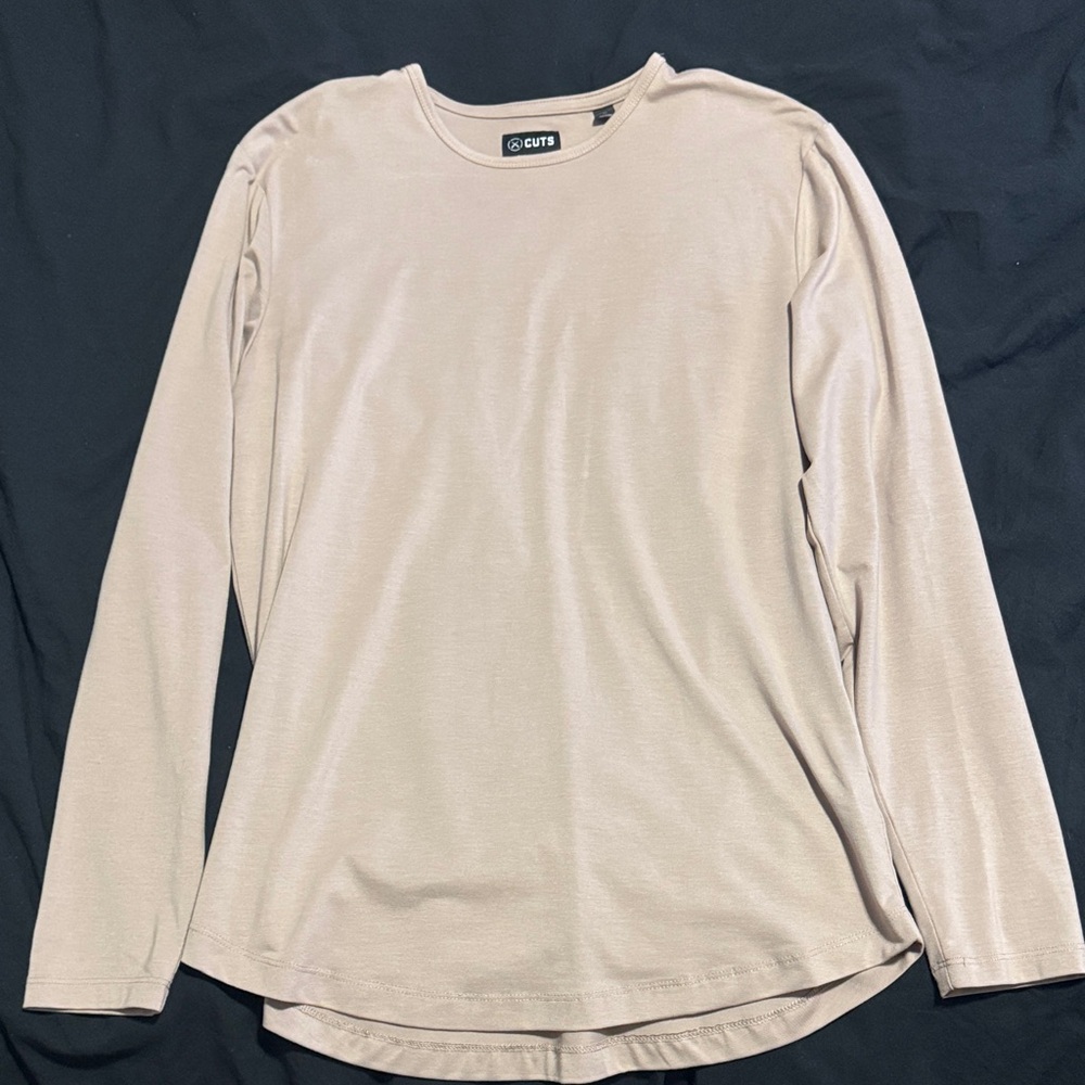 Cuts Long Sleeve Crewneck Top - Light Taupe - Size Medium - Picture 2 of 5